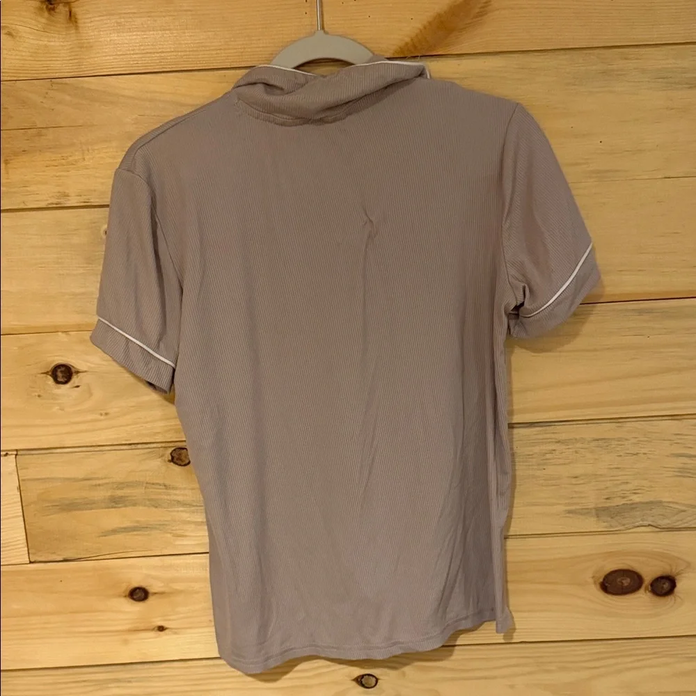 Nicole Miller Taupe Short-Sleeve Pajama Top with White Piping - Picture 4 of 8